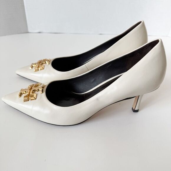 Tory Burch Womens Eleanor Leather Cream Old Money  Pointed Toe Pump Sz 5.5 - Picture 5 of 9